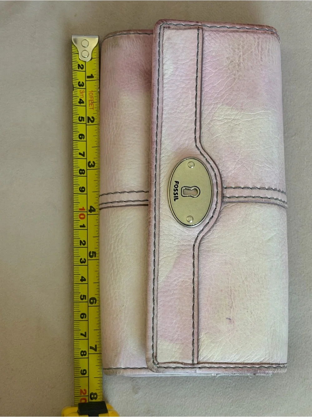 Fossil Pale Pink Leather Foldover Wallet with Silver-Tone Lock